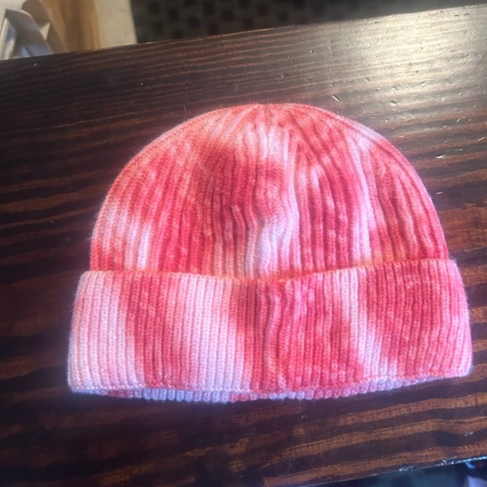 Lola + The Boys Red Tie-Dye Ribbed Beanie